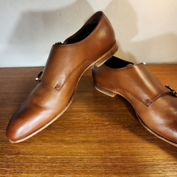 Santoni Handmade Italian Double Buckle Brown Leather Shoes Men (39) main image 6